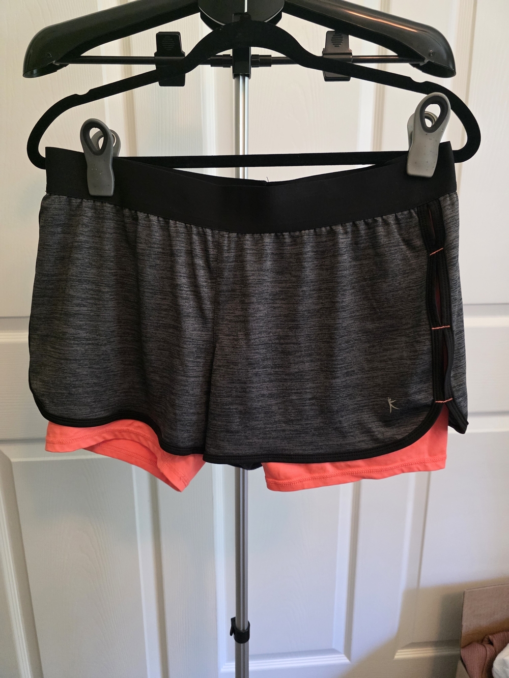 Danskin Now Heather Charcoal Outer with Coral Pink Inner Athletic Shorts